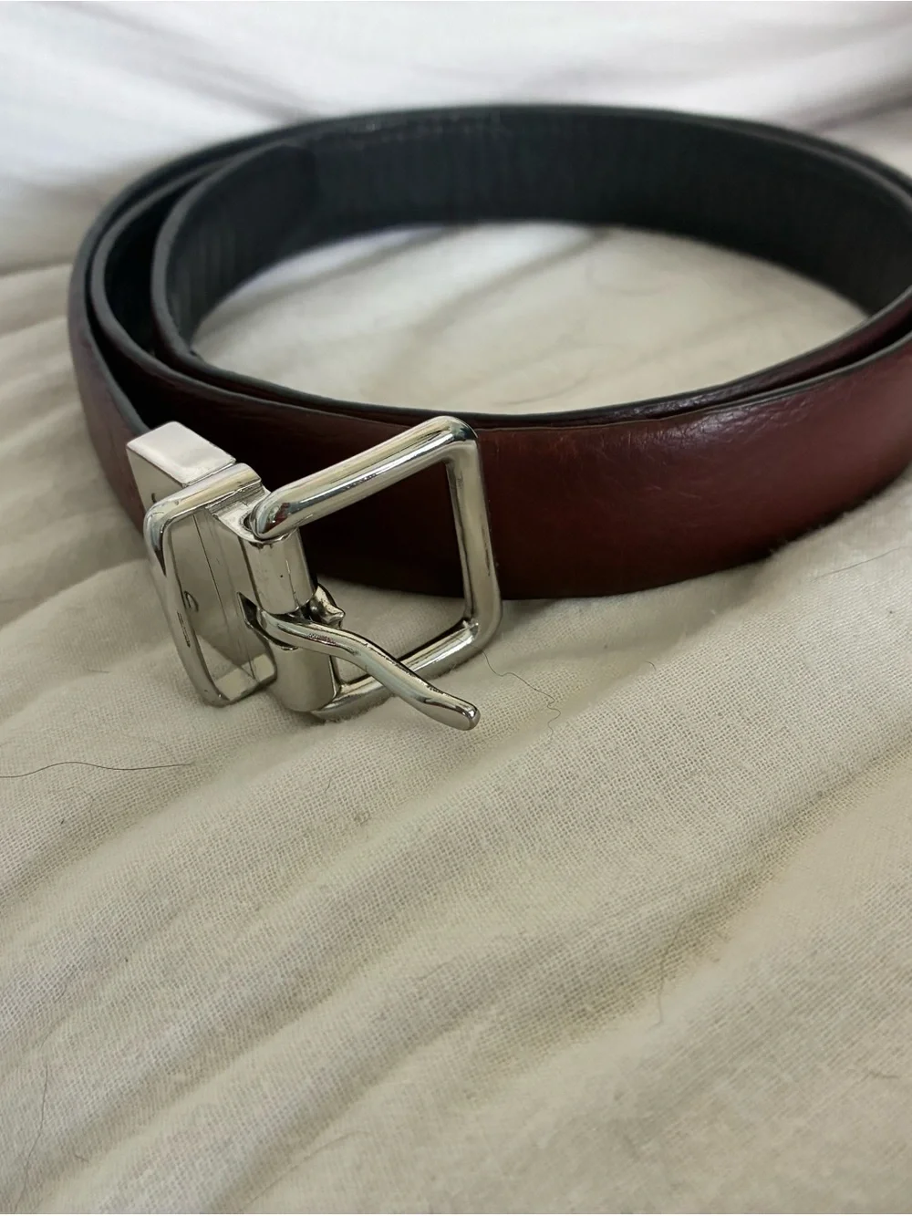 Cole Haan Black Exterior Brown Interior Leather Belt with Silver Buckle size L